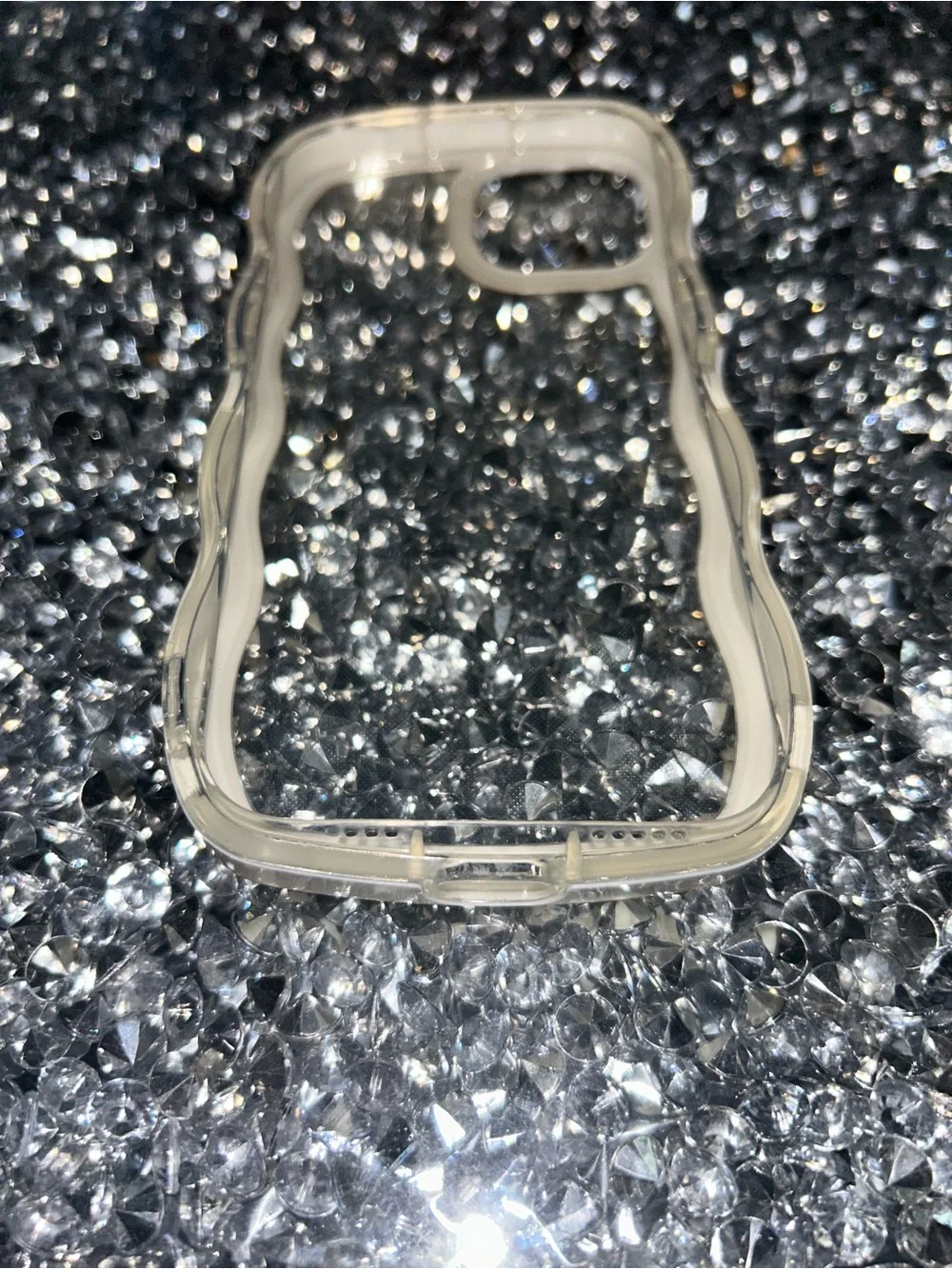 iPhone 15 Clear Glitter Wave Phone Case with White Trim
